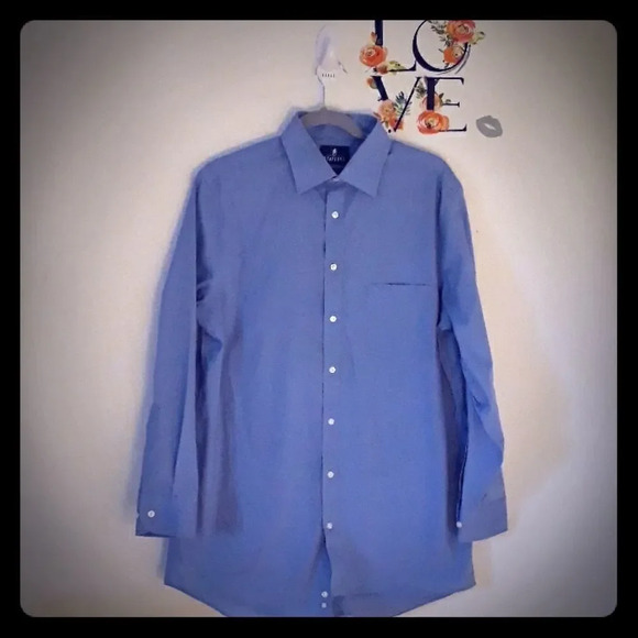 Stafford Fitted Blue Button Down Dress Shirt 16 - Picture 1 of 4